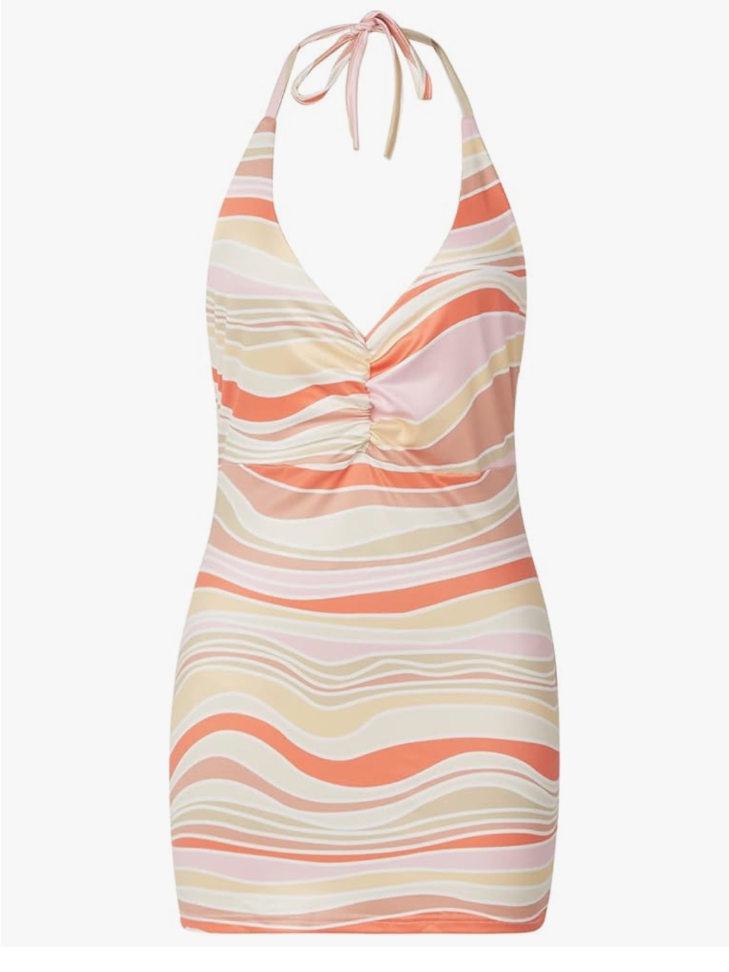 Amazon Halter Swimdress In Pink, Coral & Cream Wave Print